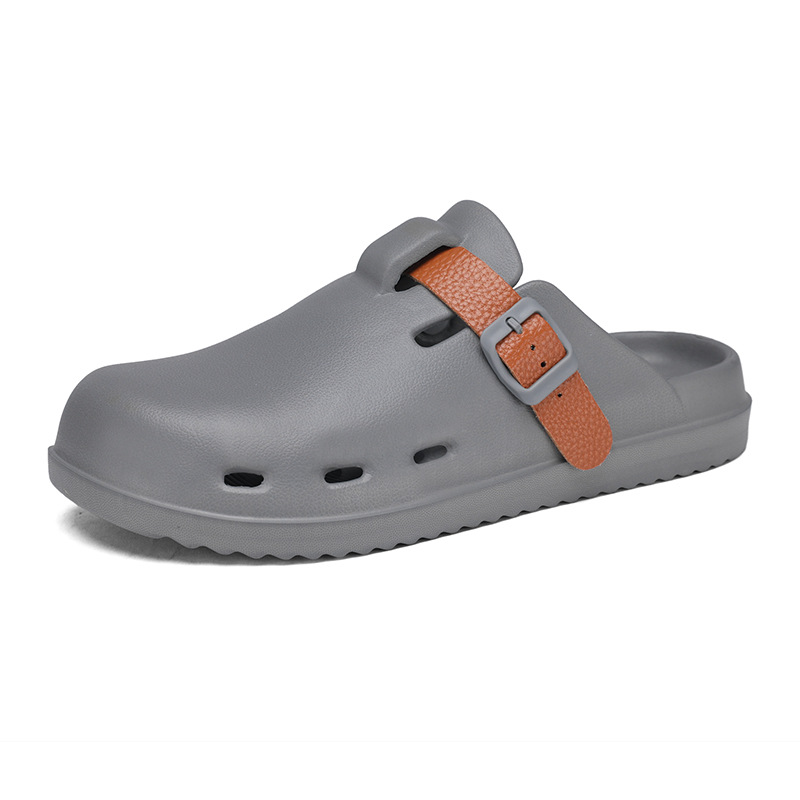 Boken Shoes Baotou Semi-pantuflas verano para hombres nuevo estilo moda europea y americana hebilla de cinturón zapatos perezosos zapatos con agujeros de un pie