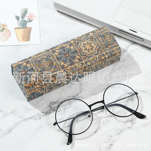 Business Retro Spray Sun Vintage Leather Fashion Wood Grain LOGO Student Sunglasses Box Storage