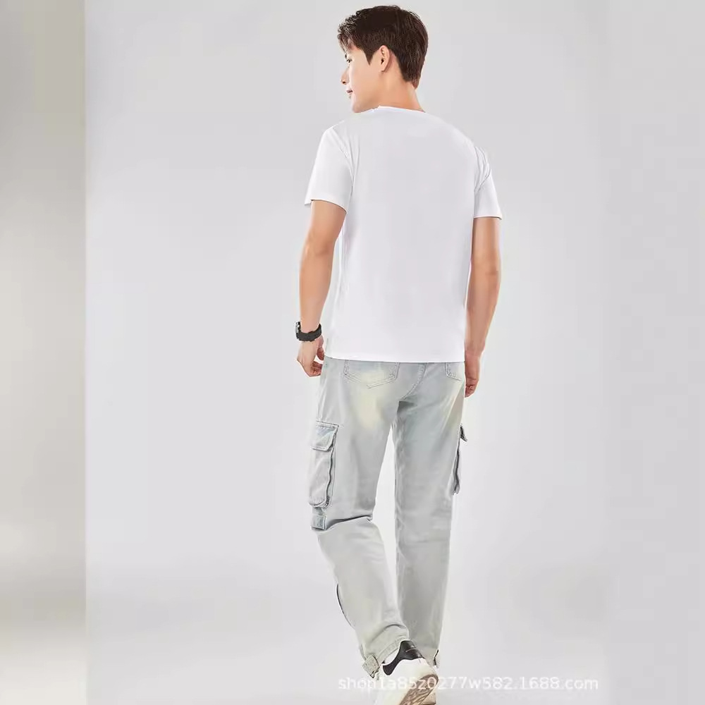 Nueva camiseta con sensación de hielo para hombre de manga corta Solona, camisa cultural, camisa publicitaria de letras, ropa de trabajo suelta de cuello redondo, impresión de letras