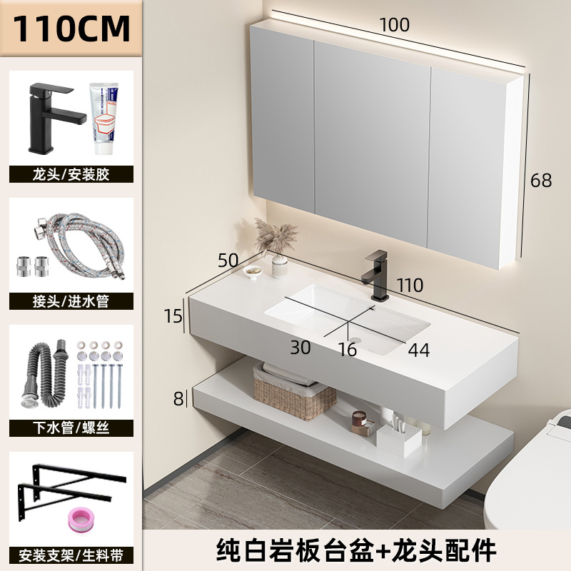 Hotel estilo gabinete de baño combinación Placa de roca integrado cuenca gabinete de baño lavabo cuarto de baño lavabo mesa de lavado
