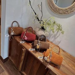 磨砂真皮吐司包保龄球包包女时尚精致手拎包麂皮绒斜挎包纯色小包