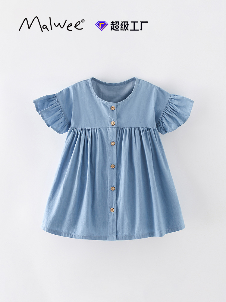 Transfronterizo malwee niñas jeans verano nuevo estilo europeo y americano niño de cuello redondo vestido de niña de manga corta