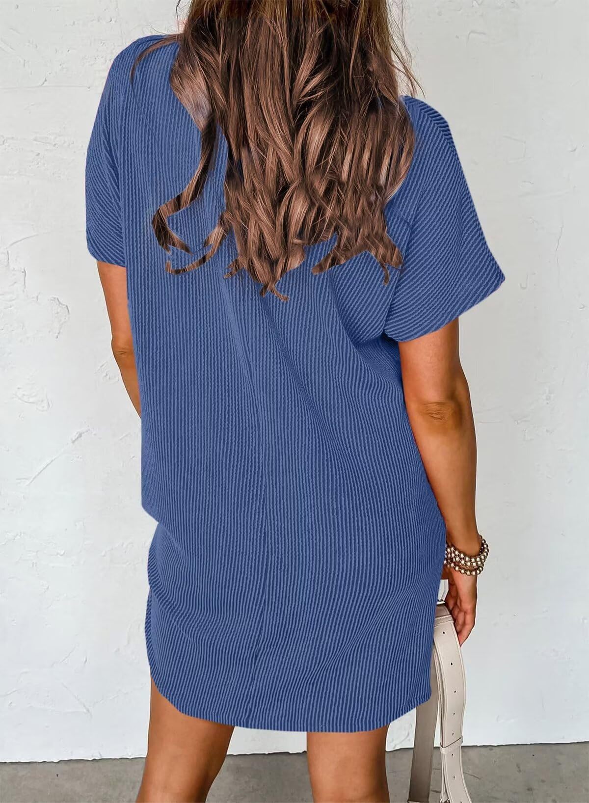 Women Summer Casual Contrast Color Wavy Stripes Short Sleeve Pocket Dress 14 Women Summer Casual Contrast Color Wavy Stripes Short Sleeve Pocket Dress
