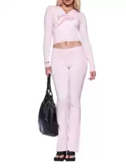 2025 Fall American Retro Letter Print Long Sleeve Top and Low Rise Pants Set for Women