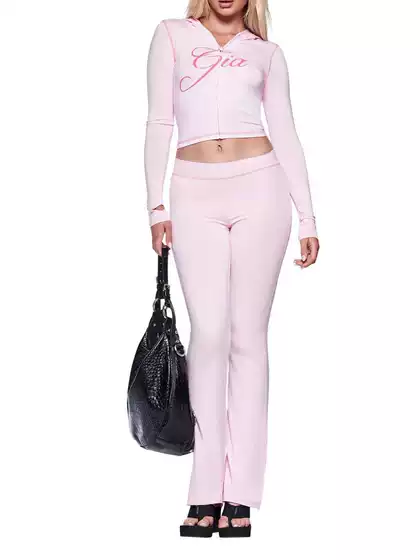 2025 Fall American Retro Letter Print Long Sleeve Top and Low Rise Pants Set for Women