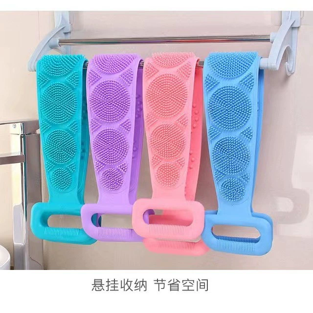 Silicone double‑sided exfoliating back strap, long bath towel with handles, unisex