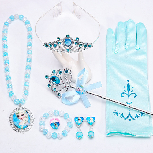 Children's Magic Wand Accessory Set for Girls, Princess Necklace and Bracelet Jewelry Box Hair Clips Cute Girls Elsa Crown