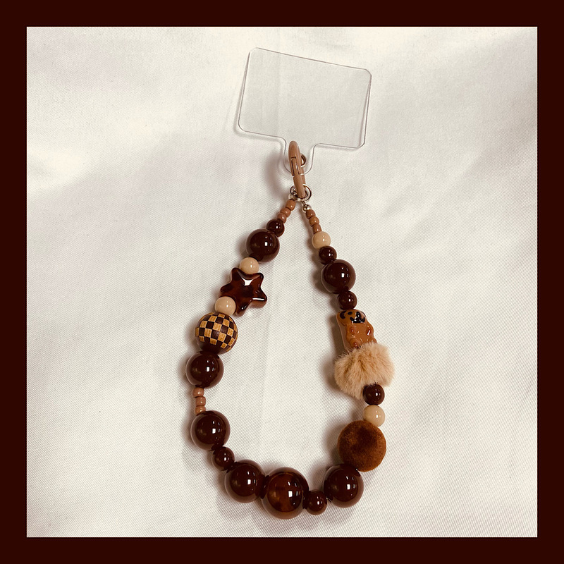 Autumn and Winter Retro Coffee Color Handmade Beaded Bracelet Mobile Phone Case DIY Mobile Phone Accessories Ccd Camera Hanging Chain Wrist Portable