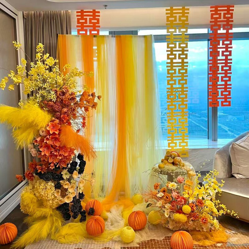 Kindergarten Environment Decoration with Autumn Vibes, Light Yellow Tulle, Indoor Ceiling Hangings, Outdoor Wedding Arrangement, Slow-Falling Tulle