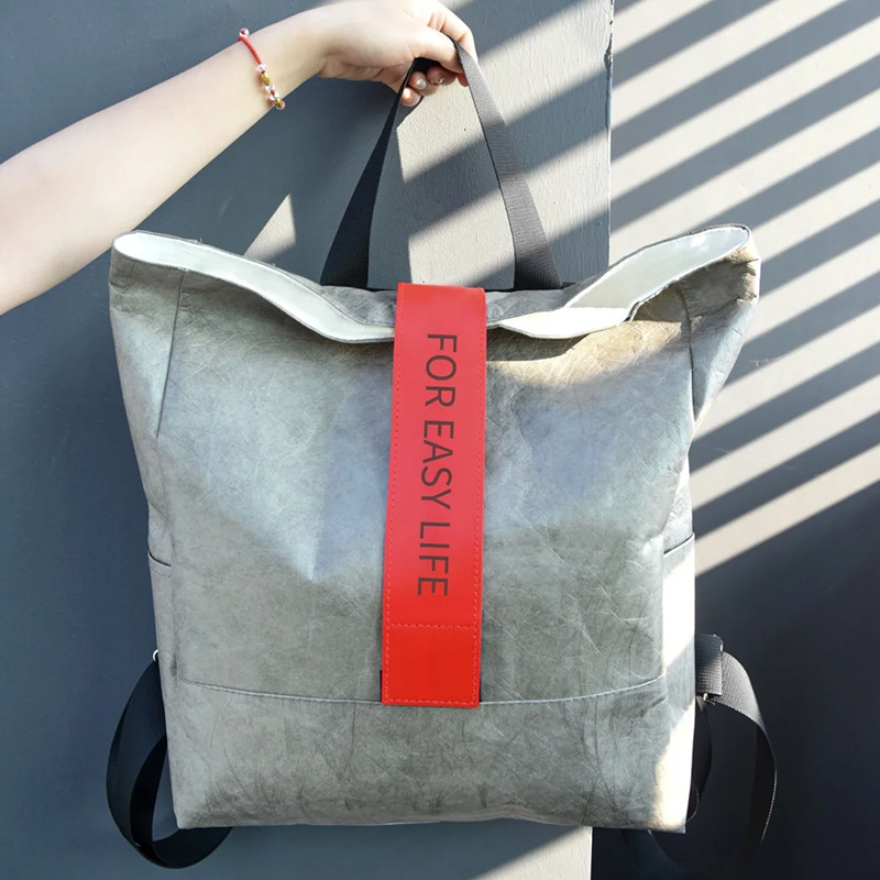 水洗双肩杜邦纸背包定制logo高端学生培训班牛皮杜邦纸手提书包