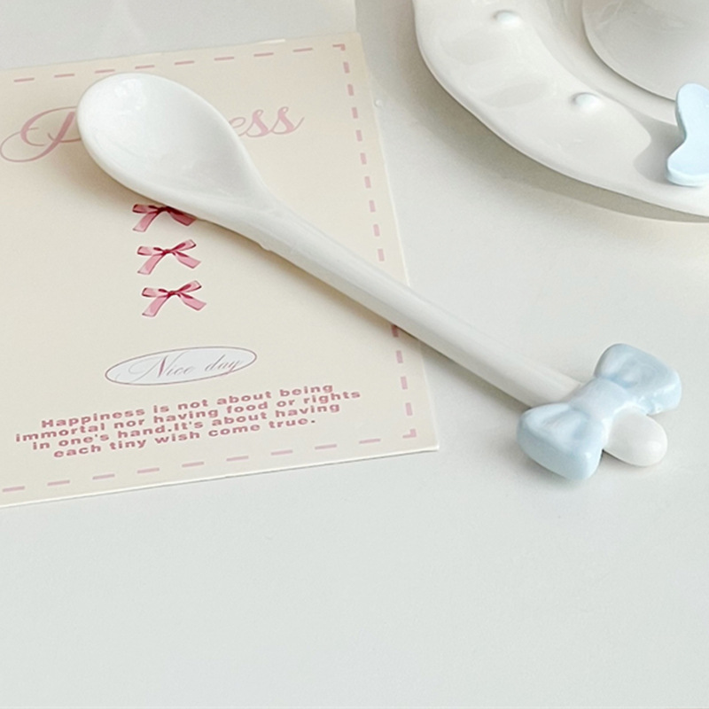 Hand-painted Ceramic Coffee Spoon With Bowknot Korean Style_voghion.com