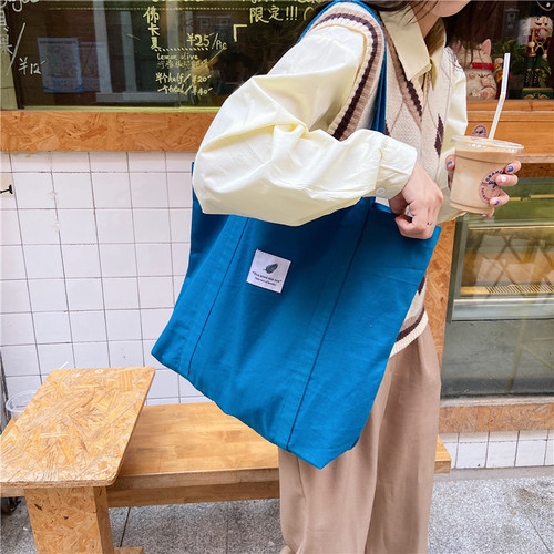 910242 coffee simple solid color small fresh ins literary retro forest style women's one-shoulder canvas bag tote bag