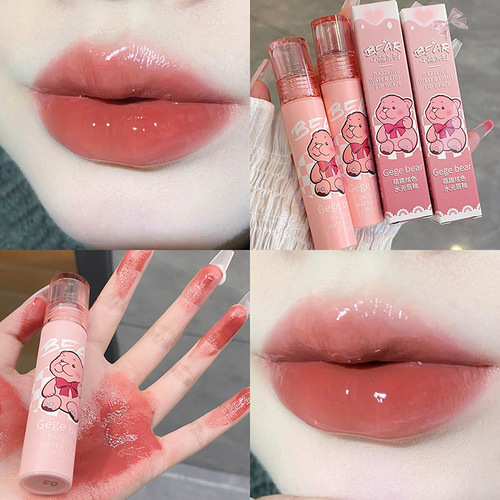 Gege bear cute and colorful water-gloss lip glaze mirror water-gloss jelly lip makeup cross-border cosmetics