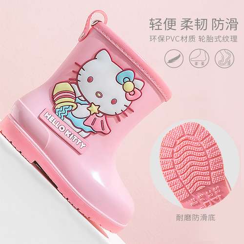 Cartoon Hello Kitty Summer New Children's Rain Boots Mid-Calf Outdoor Waterproof Shoes Four Seasons Girls' Rain Boots