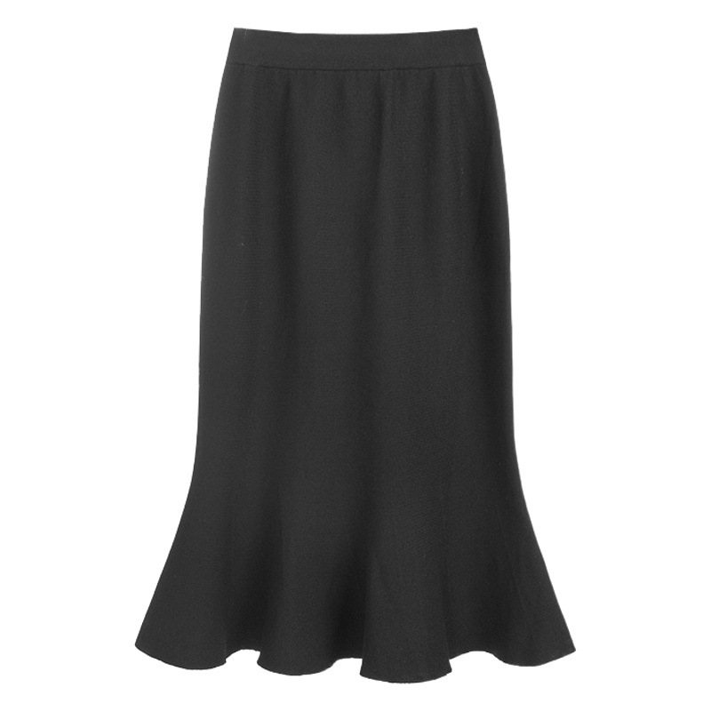 2026 Autumn Fresh and Sweet Plus Size Women's Solid Color Ribbed Ice Silk Polyester Fiber Slightly Elastic Midi Skirt