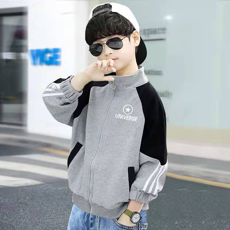 Cardigan con capucha suéter primavera mediano y grande Niños Primavera y otoño Invierno estilo occidental casual chaqueta de los muchachos niños Deportes forrado de lana niños