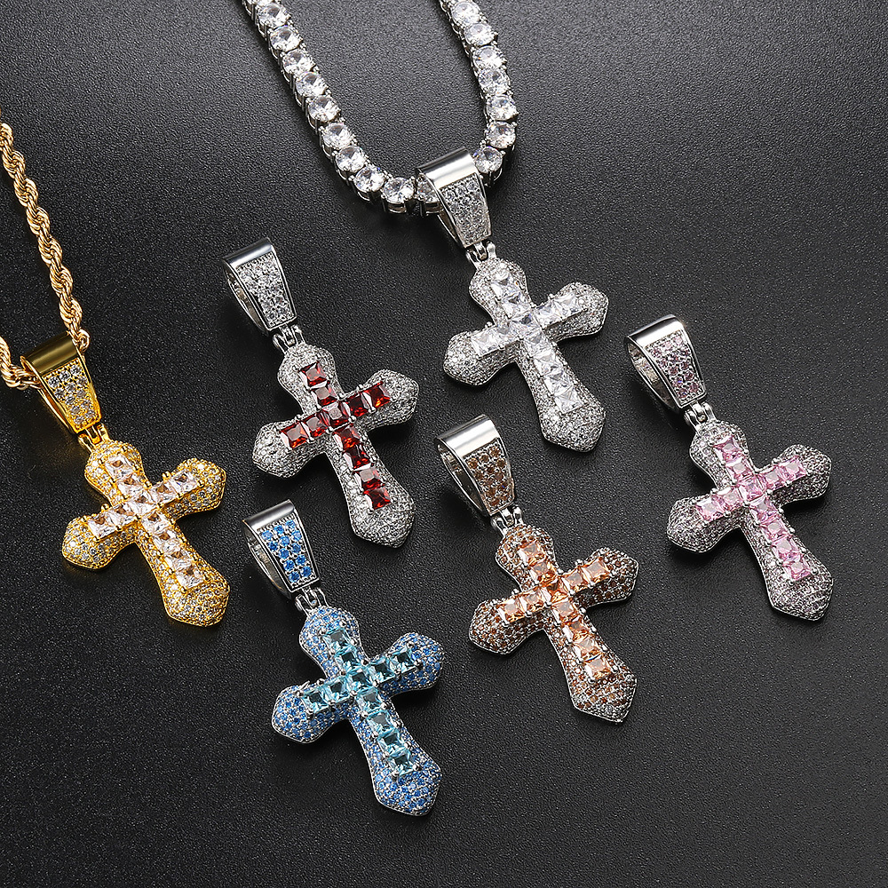 Hip-Hop Cross Copper Plating Zircon Pendant Necklace