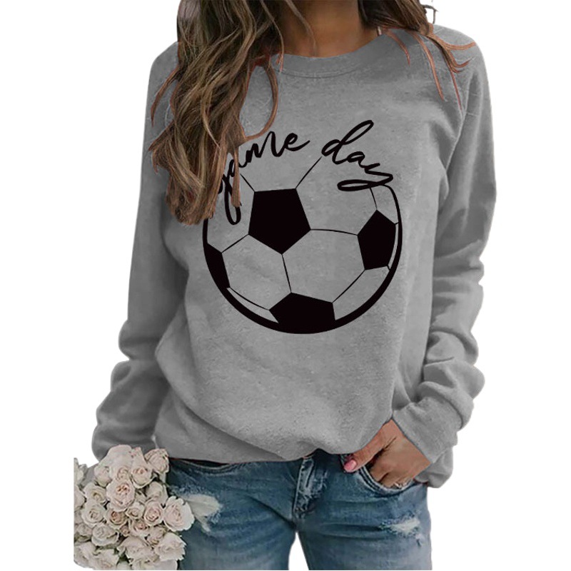 Amazon suéter simple cuello redondo en stock europeo y americano Top manga larga día juego impreso Loose comercio exterior