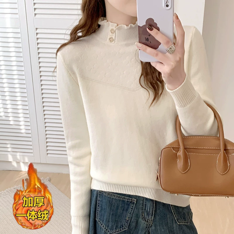 Velvet keep warm knitted sweater, slim fit