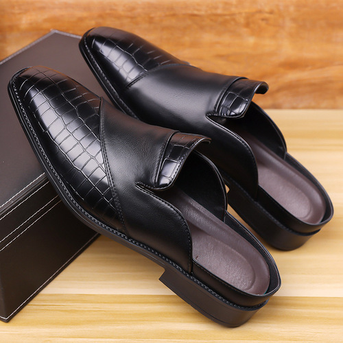 Men's Slippers 48 Size No Heel Lazy Pointed Toe Outdoor Slippers for Men Summer Half Slip Leather Shoes Wholesale