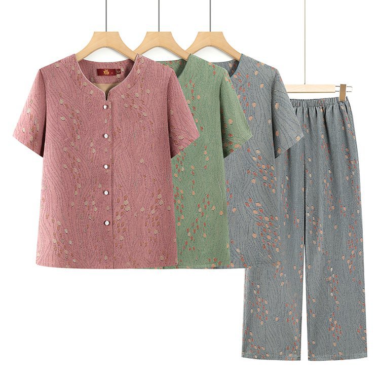 Mom's Summer Short-Sleeved Thin Suit, Middle-Aged and Elderly Summer T-Shirt, Grandma's Outfit, Wife's Two-Piece Set of Clothes for the Elderly Mom's Summer Short-Sleeved Thin Suit, Middle-Aged and Elderly Summer T-Shirt, Grandma's Outfit, Wife's Two-Piece Set of Clothes for the Elderly