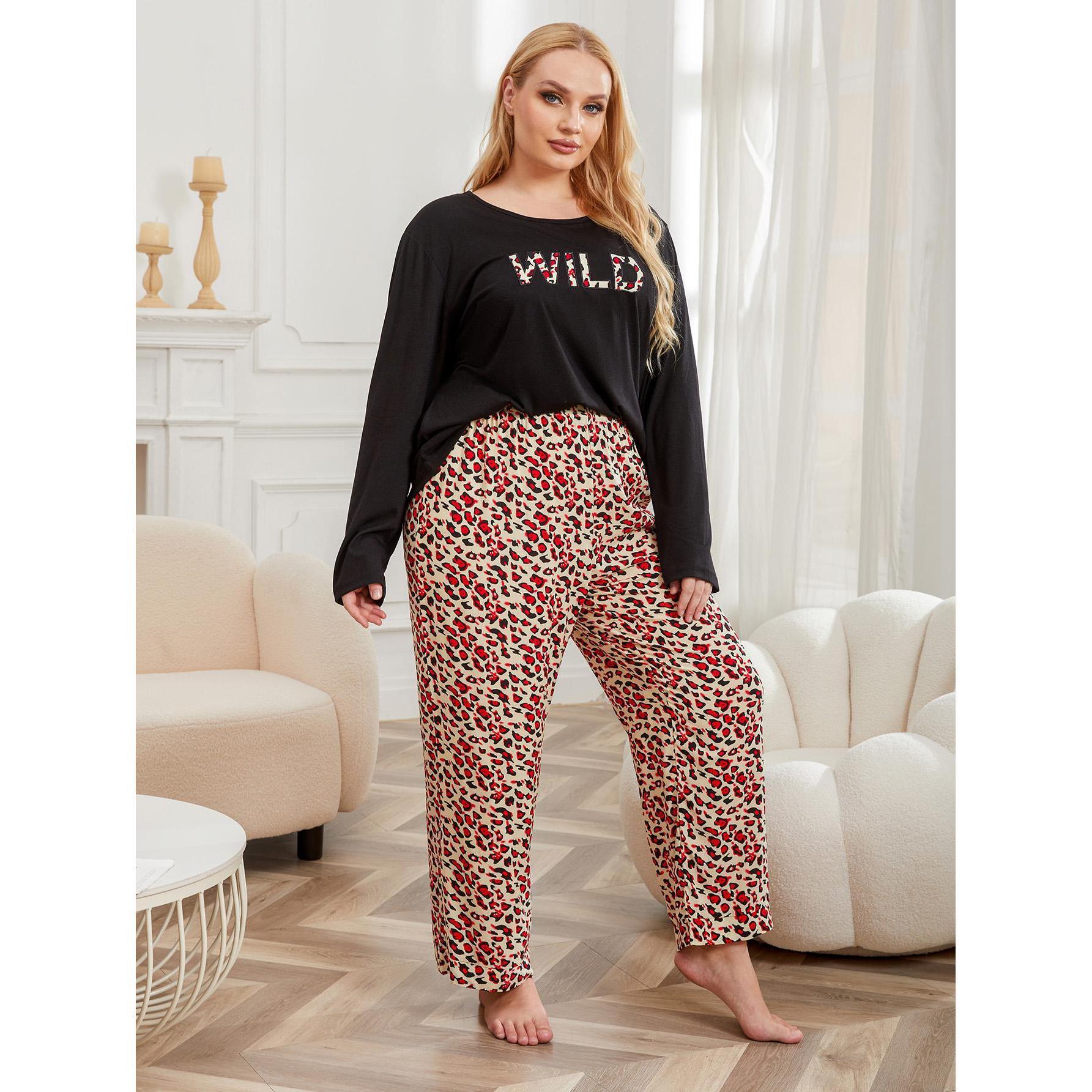 Large size pajamas for women, 200 pounds, chubby mm, autumn and winter long sleeved home clothing set_voghion.com