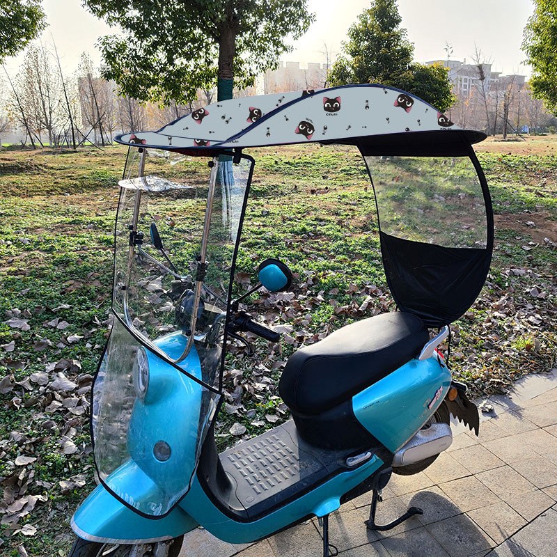 Electric Scooter Rain Canopy Sunshade Umbrella with Full Blackout, Sun Protection, Rainproof, Windproof Cover, Starry Sky Design for Girls