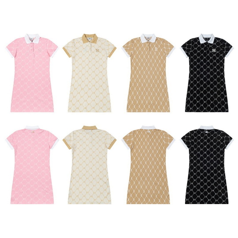 High-End Mlb Diamond Monogram All-Over Print Series Comfortable Loose-Fitting Spring/Summer Polo Collar Printed Dress