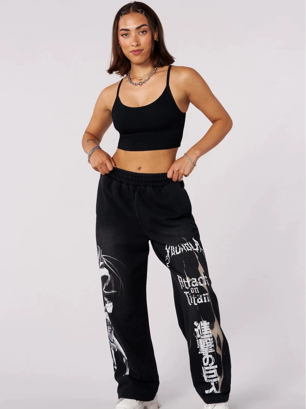 Американский Youngla совместный аниме Attack on Titan jogging runner хлопковое кружевное принт широкие брюки — сзади