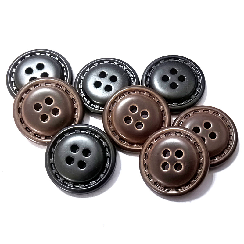 プラスチック円形ボタンニットコート二重線模造革ボタンコーヒー色黒色ボタン点線四眼模造革ボタン