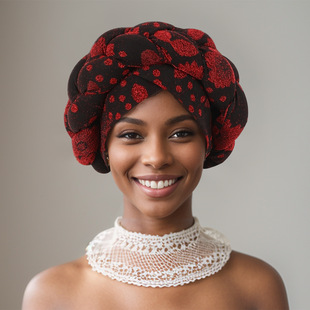 Amazon Cross-Border European and American New Gold Thread Printed Elastic Large Braid Exaggerated Ethnic Wide Hat Edge Baotou Hat