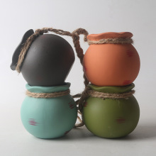 迷你zakka麻绳多肉花盆陶瓷花卉吊盆悬挂壁挂创意个性花器摆件