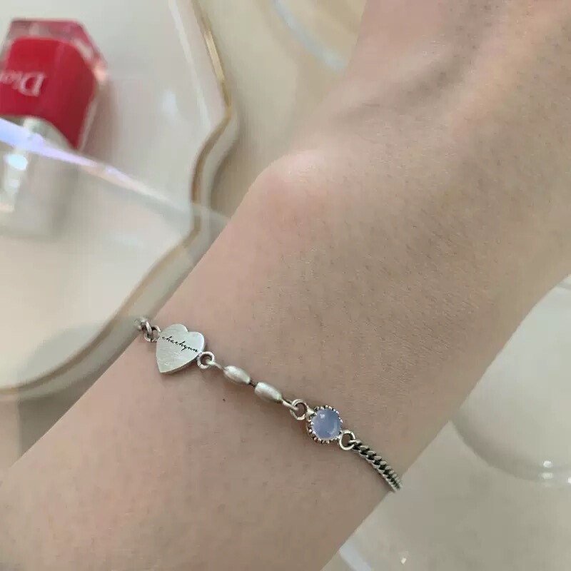 Korean Version English Heart-Shaped Xiaomi Bead Chain Bracelet Ins Women's Retro Vintage Colorful Zircon Versatile Jewelry