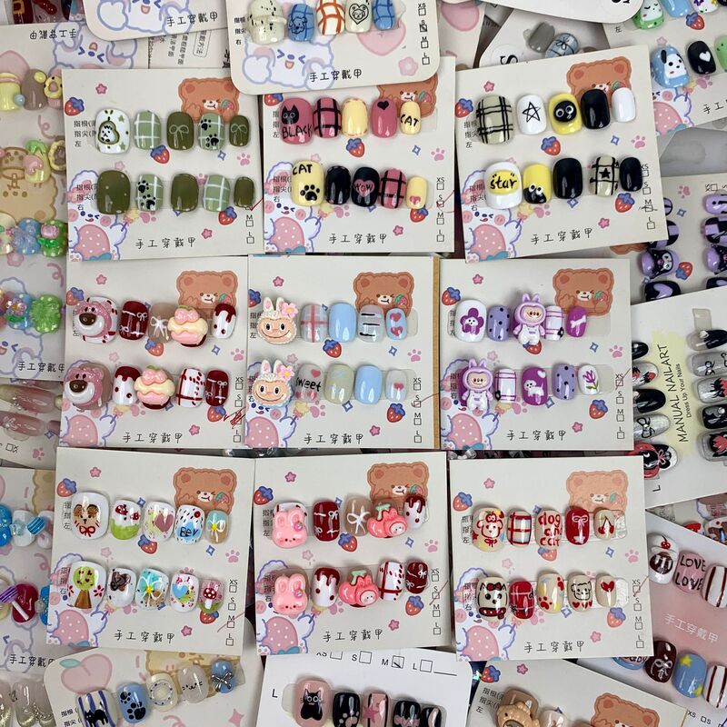 Handmade Wearable Nails Xiaohongshu Hot Selling Cat Eye Nails Cute Cartoon Nails Hand-Painted Pinch Style Adult Stall Wholesale