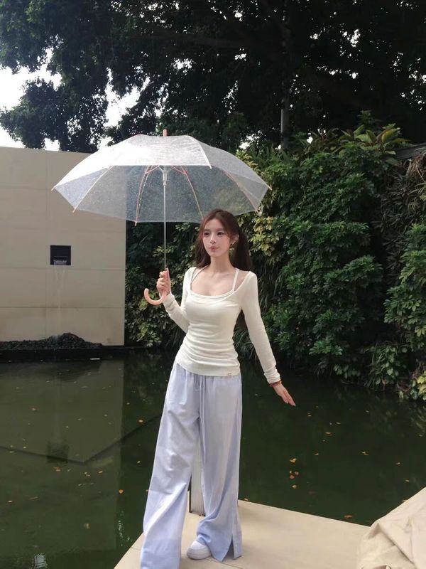 纯欲风甜辣妹两件套叠穿白色长袖t恤女秋季2025新款修身收腰上衣|undefined