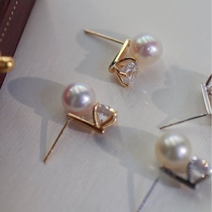 18K Gold White Zircon Inlaid Earrings K Yellow K White Two Colors Picture with 7-8mm Pearls Without Beads