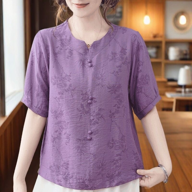 Scissors Stone 2026 Mom's Fashionable Thin Casual Plus Size Blouse Summer New Slimming Collared Top That Covers the Belly