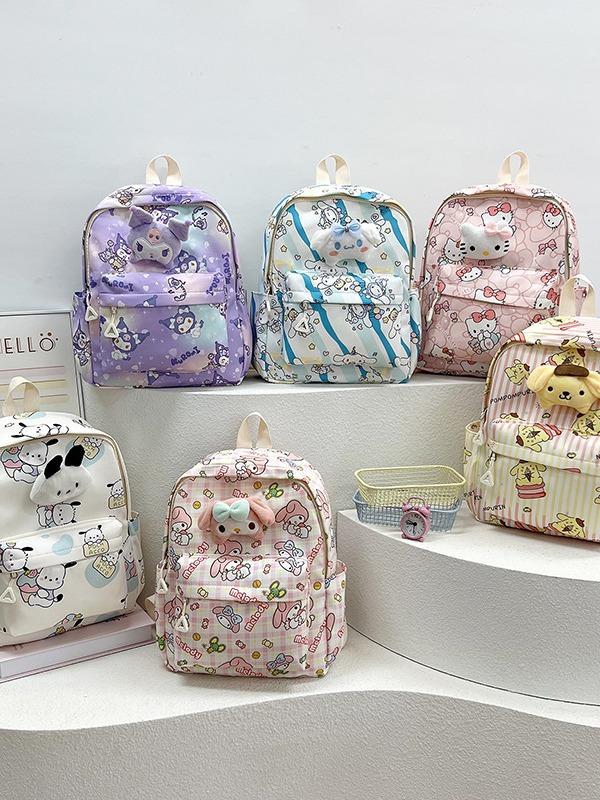 2024 nueva mochila infantil muñeca de dibujos animados bolsas de accesorios impresión mochila casual Oxford mochila guardería