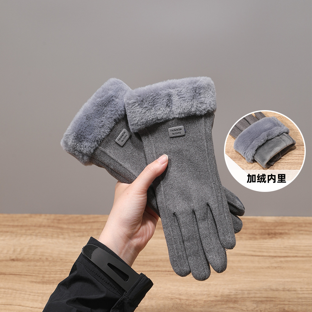 Agregar guantes de terciopelo para mujer, engrosamiento de otoño e invierno, conducción cálida, conducción fría, linda pantalla táctil, guantes cálidos de invierno de terciopelo de conejo