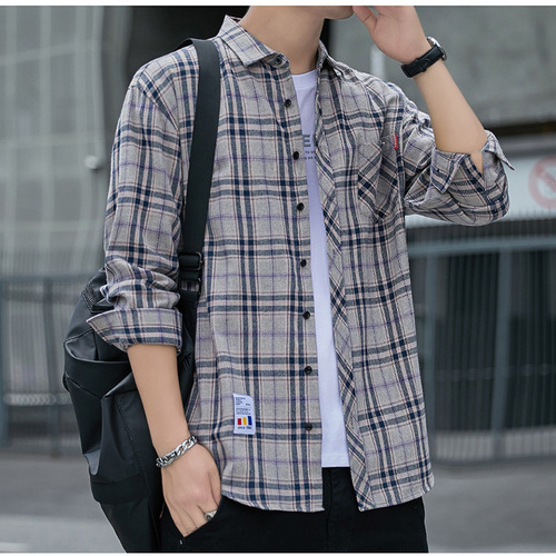 春秋季新款情侣宽松撞色复古衬衫宽松休闲阔版男女同款衬衣格子衫