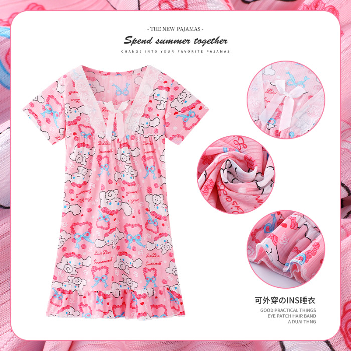 Pijama infantil princesa viento de verano nuevo pijama de niñas manga corta jade Gui vestido de dibujos animados ropa para el hogar