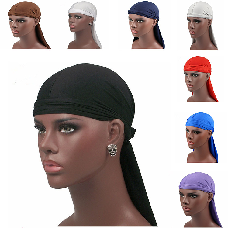 DU-RAG Street Basketball Headscarf Men's Sweat-Absorbing Hip-Hop Stretch Rap Street Dance Milk Silk Long Tail Cap Trendy