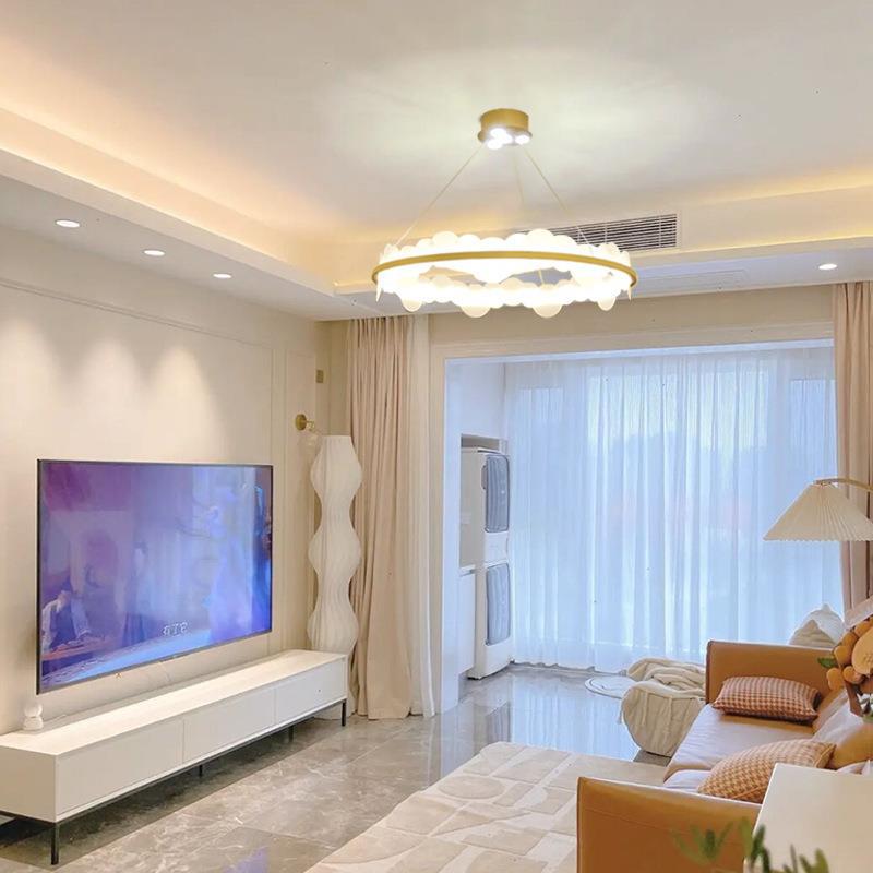 後現代客廳大氣輕奢吊燈 美式簡約臥室餐廳圓環形帶射燈網紅燈具