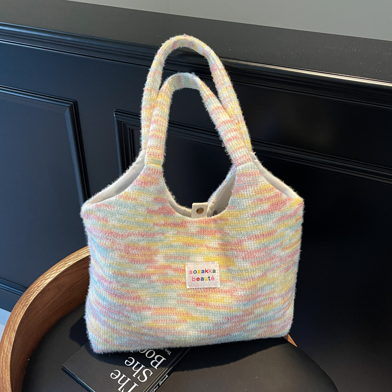 Nicho de diseño original chaleco peludo de la niña bolsas de hombro rayas arco iris bolsas de viaje de clase estudiantes