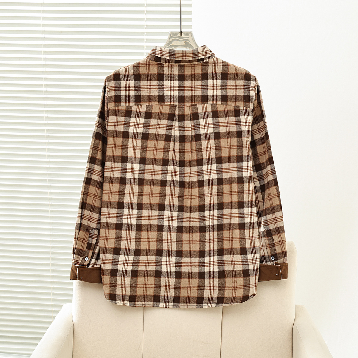Zhao Lusi's Same Style 2025 Autumn And Winter New Women's College-style Plaid Turn-down Collar Long-sleeve Shirt_ecoleips.com