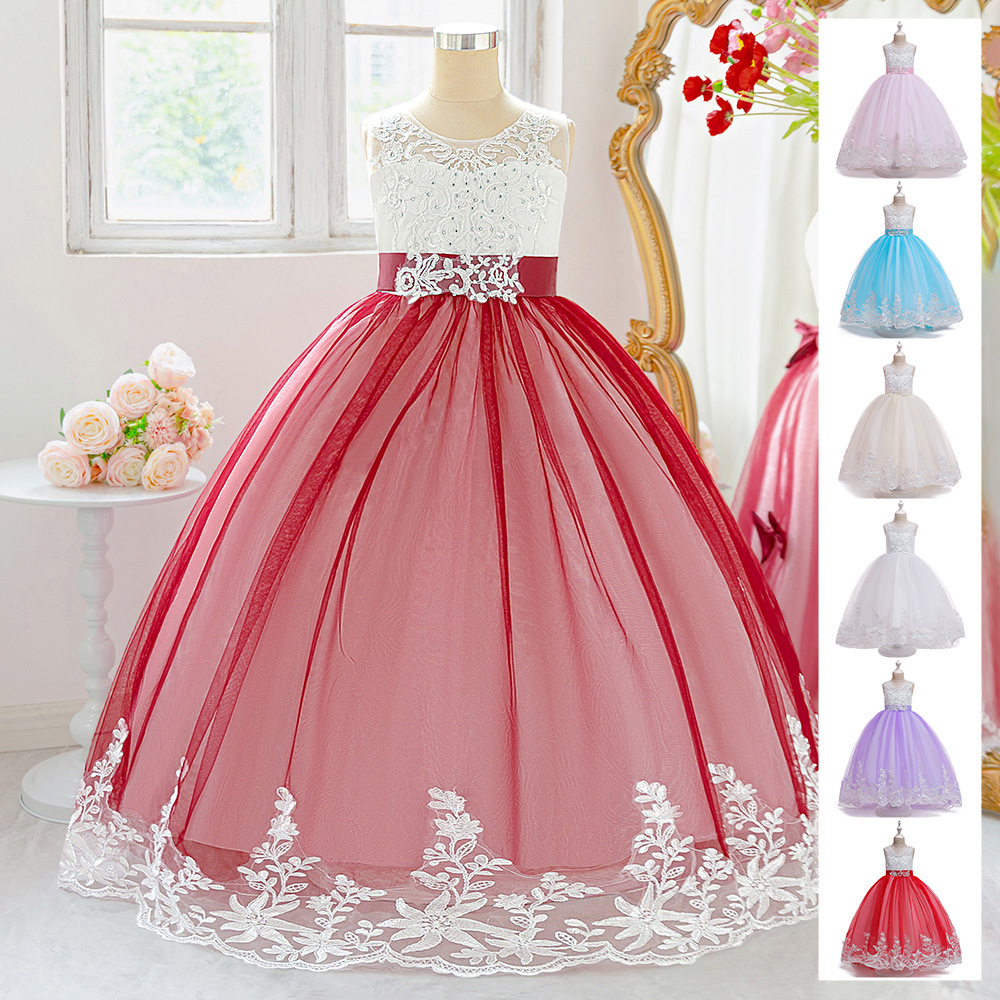 Vestido de princesa para niñas, nuevo modelo 2026 de Amazon, vestido de boda bordado para niñas, vestido largo con lazo y cola, vestido de noche