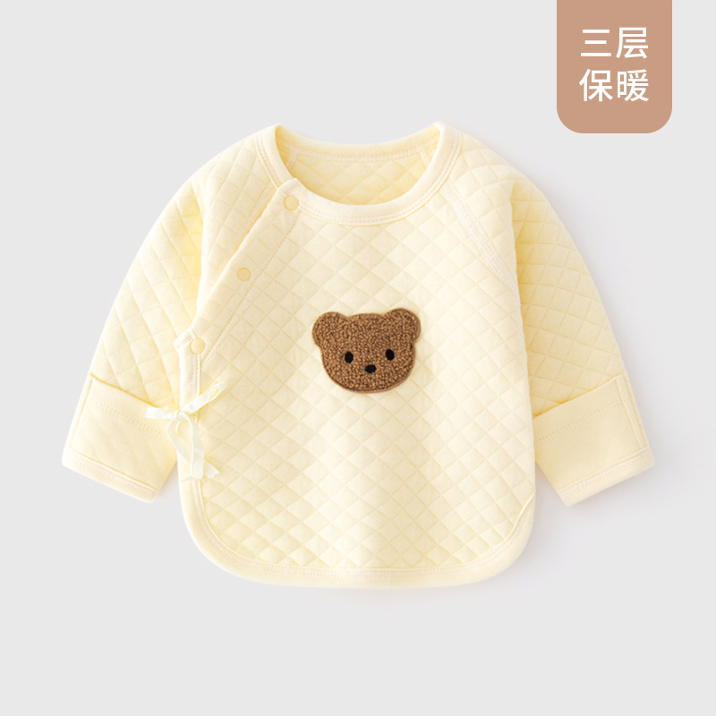 Diamond-patterned yellow bear thermal half-back jacket