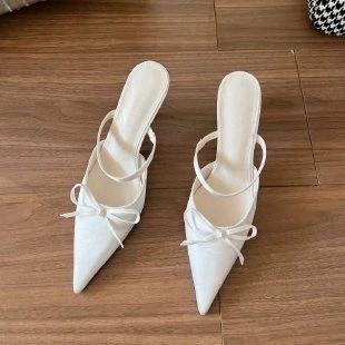 Белый лунный свет возвращается! satin белая pointed bow весна и лето однотонные узкие каблуки Muller