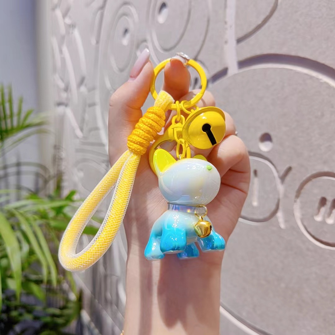 Caricatura creativa encantadora resina gradiente perro bolso bolso de coche llavero colgante hermoso pequeño regalo