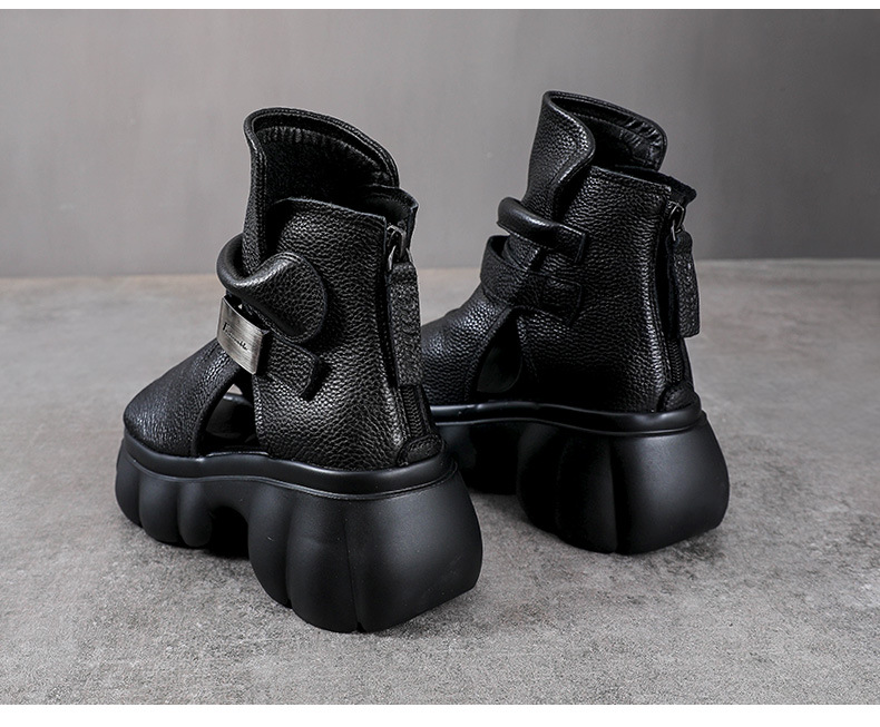 Sandal hở mũi nữ da bò thật phong cách La Mã đế dày — Màu nâu chi tiết 15